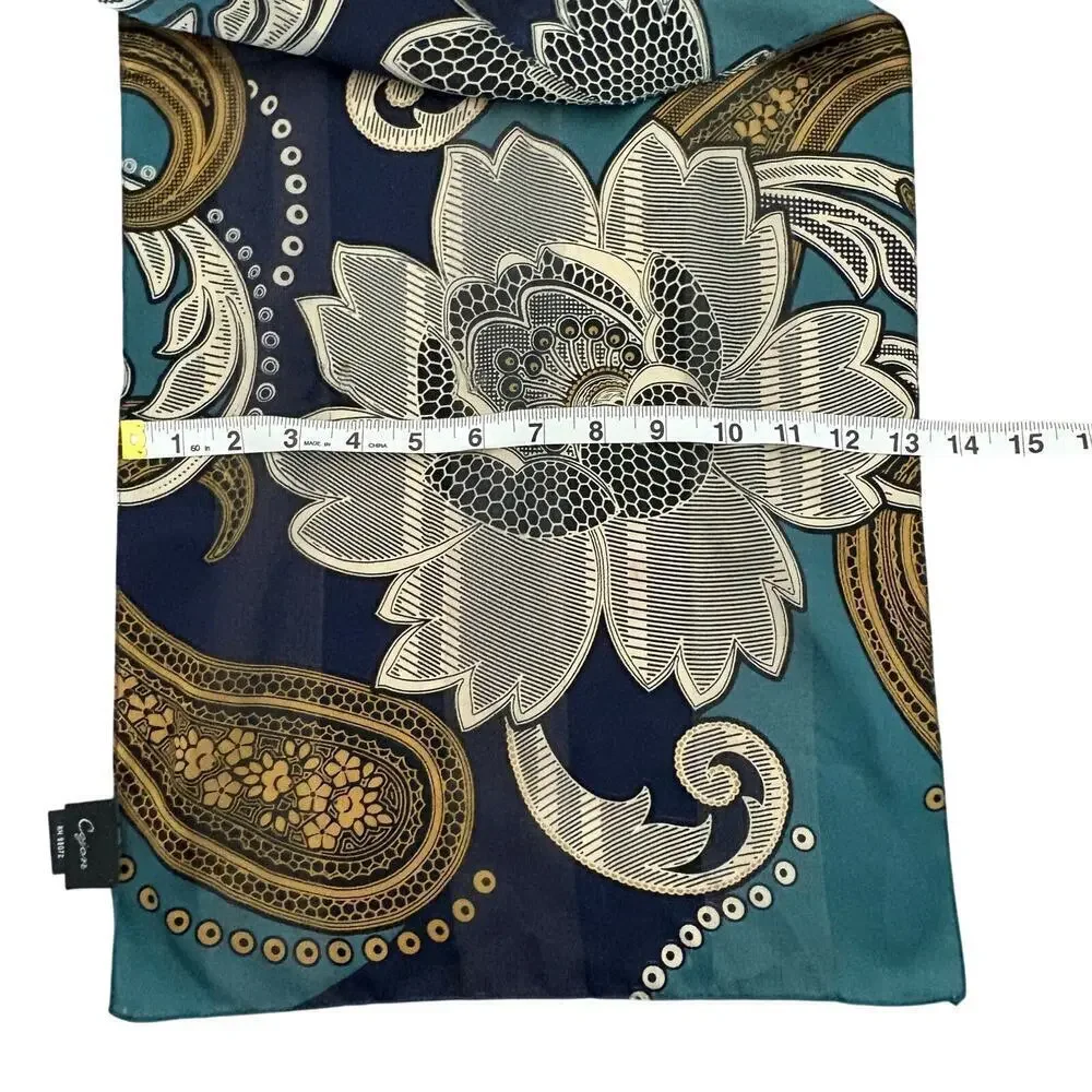 Cejon Paisley Floral Scarf Blue Gold Teal Boho Vintage Style Polyester
